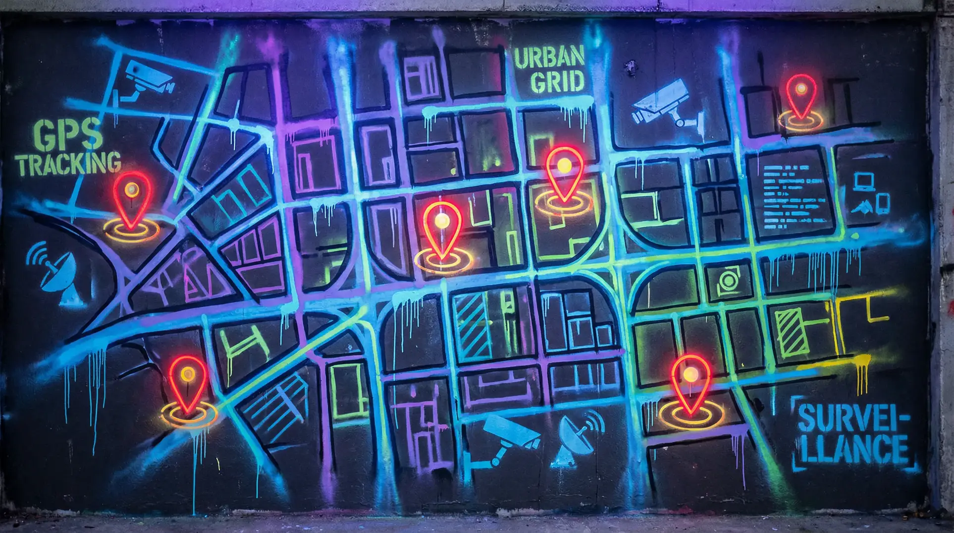 海带缠潜艇 狗仔追踪地图 - 城市涂鸦风格